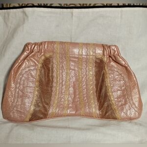 ❤️Vintage CARLOS FALCHI Pink Brown Snake / Reptile & Leather Clutch Bag Purse
